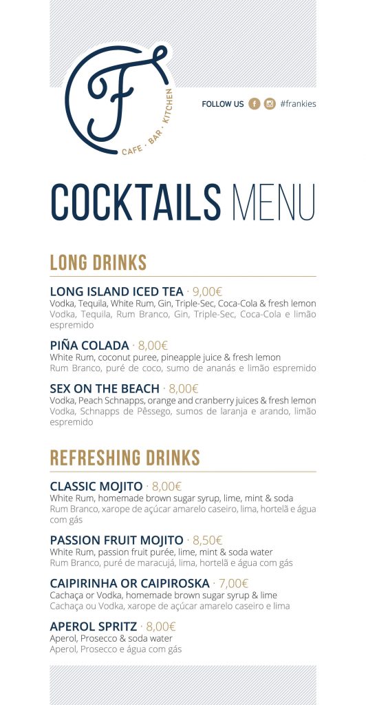 Cocktails menu