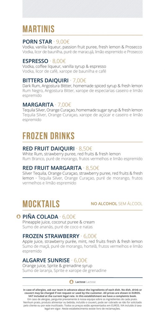 Drinks menu